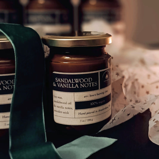 Sandalwood + vanilla notes soy wax candle