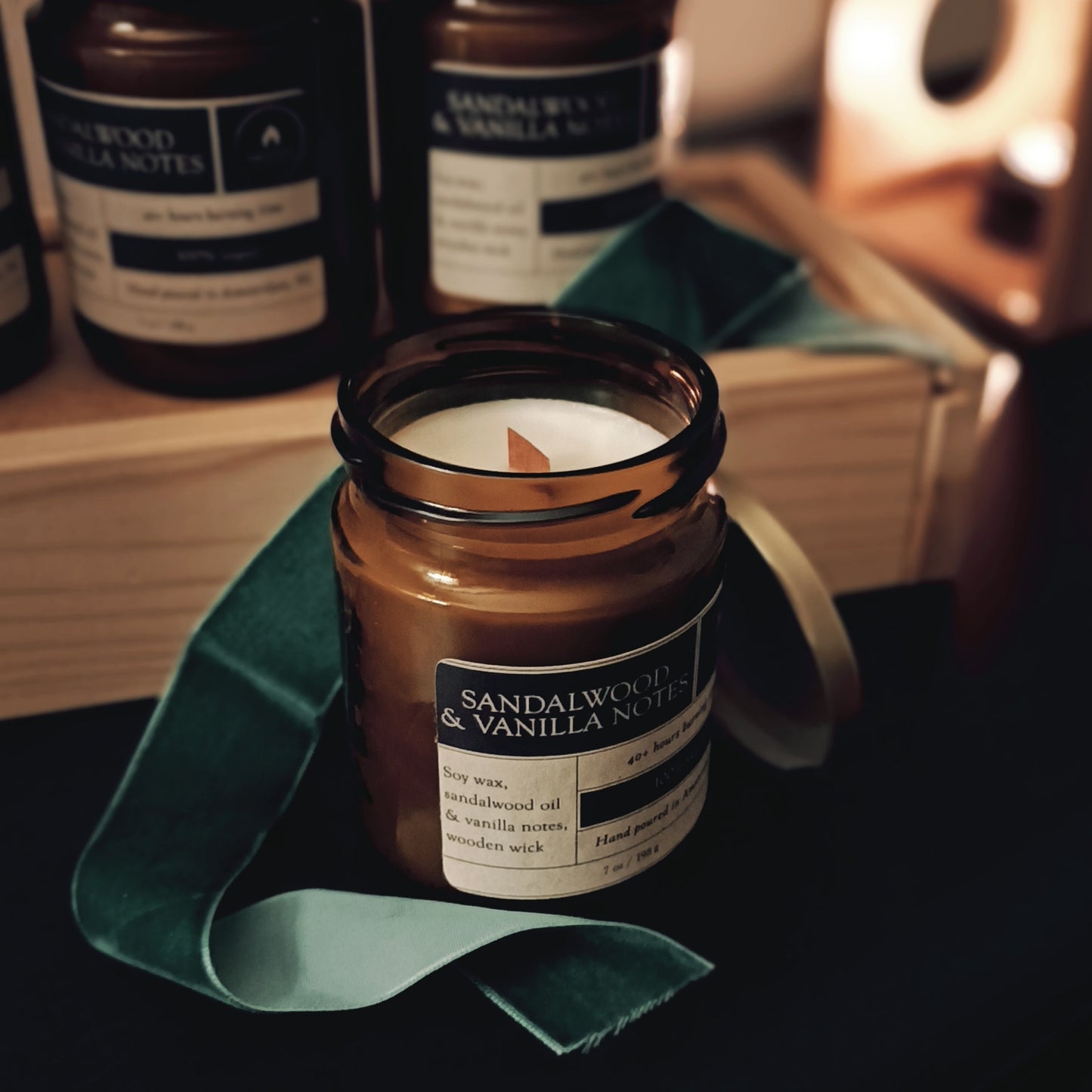 Sandalwood + vanilla notes soy wax candle